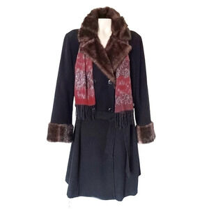 Jessica London Faux Fur Trimmed Dress Coat